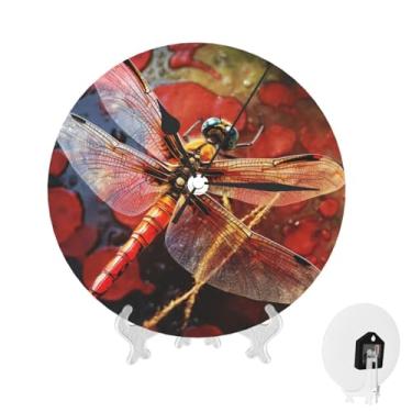 Imagem de GlbnSHeric Relógio de parede silencioso, sem tique-taque, relógio de 25 cm, libélula vermelha, relógio analógico para banheiro, decorativo, redondo, moderno, decoração de parede, relógio para casa