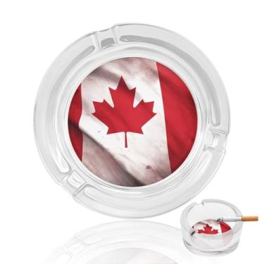 Imagem de Cinzeiro de vidro cristal com bandeira canadense, cinzeiro redondo de vidro resistente, cinzeiro portátil decorativo moderno para uso em casa, escritório, interior, exterior, pátio
