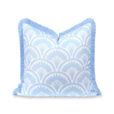 Imagem de Hofdeco Premium Capa de almofada Coastal Grandmillennial Patio para ambientes internos e externos, 50,8 cm x 50,8 cm, repelente de água para quintal, sofá, piscina, estampa azul bebê tropical Ravenala