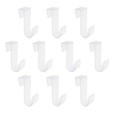 Imagem de UFURMATE 10 peças ganchos para porta de armário de plástico sobre a porta ganchos únicos ganchos extensores para economia de espaço ganchos multiuso para cozinha, banheiro, quarto (transparente)