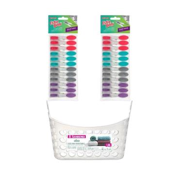Imagem de Kit Cesto + 24 Prendedores Pregadores De Roupa Emborrachado