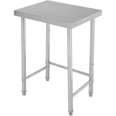 Imagem de Mesa de trabalho de aço inoxidável de 45 x 61 cm, mesa de trabalho de 136 kg, pesada, NSF, com pés ajustáveis e rodízios de bloqueio, base aberta, mesa utilitária de metal de camada única para cozinha