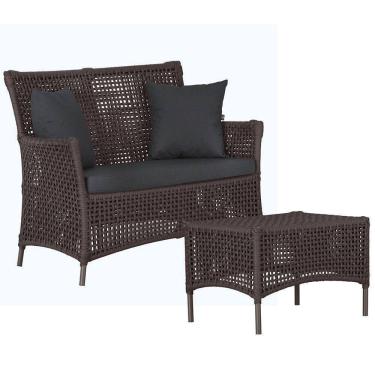 Imagem de Sofá E Mesa Igapó 2 Lugares Varanda Jardim Piscina Aluminio Marrom