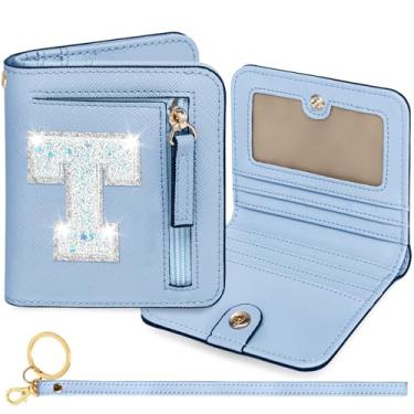 Imagem de YQE Carteira com inicial RFID para meninas pequenas, presentes na moda, aniversário, Natal, meia ideia de presente para adolescentes, filha, neta, sobrinha, 6, 7, 8, 9, 10, 11, 12, 13 anos, Azul, T