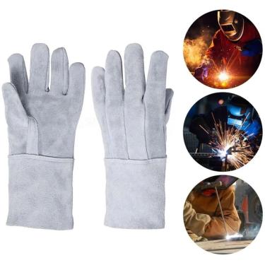 Imagem de Luva de Raspa em Couro Punho 15 Proteção Individual EPI Segurança do Trabalho Soldador Construção Civil Indústrial