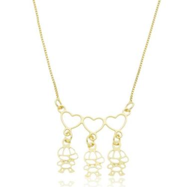 Imagem de Colar Canga Coração Pingente Três Meninos Banhado a Ouro 18K - Giuli J