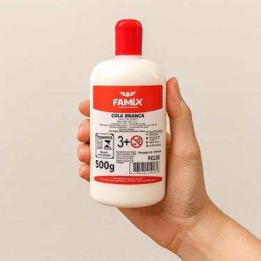 Imagem de Cola Branca Famix 500g Não Tóxica  Uso Escolar e Profissional