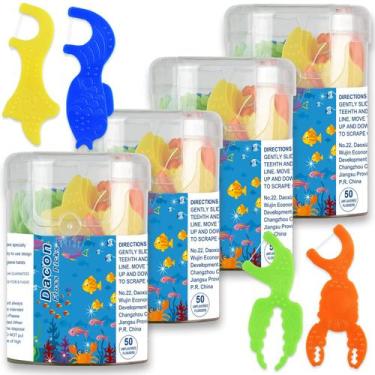 Imagem de Palhetas de fio dental para crianças Dacon Kids Flossers, 50 unidades 
