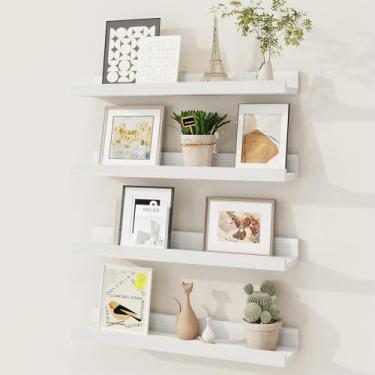 Imagem de Prateleira de borda para fotos, prateleiras flutuantes de madeira de pinho maciça, conjunto de 4, prateleiras de livros de berçário de 40,6 cm para armazenamento de brinquedos, estante infantil