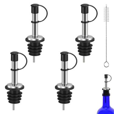 Imagem de 6 bicos de despejo de licor, garrafa de vinho de aço inoxidável com tampas, despejadores de garrafa de vinho com rolhas de velocidade para garrafa de licor, garrafas de óleo (orifício de ar embutido