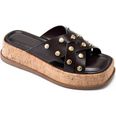 Imagem de Sandália Feminina Lumiss Flatform Tachas Rebite Dourado Cortiça Confortável marrom39