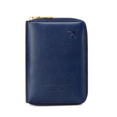 Imagem de Carteira para passaporte, porta-passaporte, integrada, multifuncional, porta-cartões, porta-documentos, porta-bilhetes, organizador de passaporte de viagem, Azul-escuro, One Size, Americano