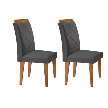 Imagem de Cadeira Sala de Jantar Melissa Kit 2 Un Madeira Capuccino/Linho Grafite - Rufato