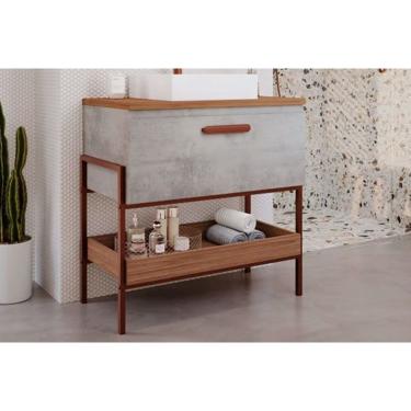 Imagem de Gabinete de Banheiro Balcão Portinari 1 Porta c/ Cuba 80cm Cimento/Freijo - MGM