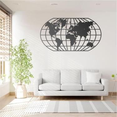 Imagem de Quadro Decoração Vado Mapa Mundi World Uno Preto 120X65 Cm - Fenix