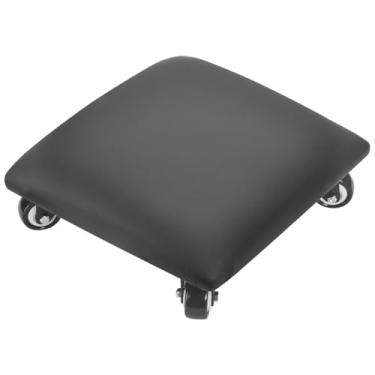 Imagem de FLOLXNB Banqueta com rodinhas de baixa altura, assento baixo de rolo de couro PU, banquinho quadrado, cadeira baixa para escritório em casa, academia, garagem, (preto)