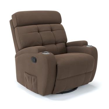 Imagem de Poltrona do Papai Reclinável Manual Com base Giratória e Balanço em Linho (Marrom)