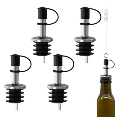 Imagem de 10 dosadores de garrafa de aço inoxidável, bico de azeite de oliva com furo pequeno com tampas de borracha para pó, bicos de despejo de licor de vinho para derramar líquido, vinho, vinagre, a maioria