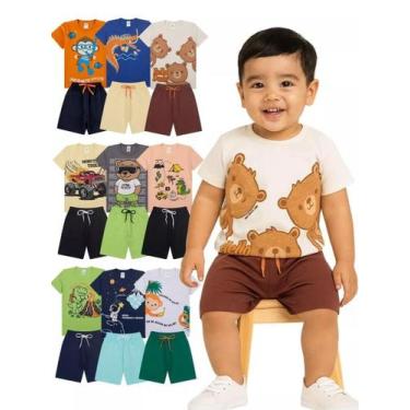 Imagem de Kit 14 Peças de Roupas para bebê Menino 7 Camisetas 7 Bermudas Kit com