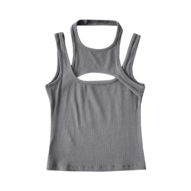 Imagem de Top Cropped Assimétrico Y2K Sem Mangas Com Recortes Em Tricô, Mini Col