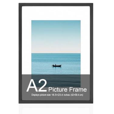 Imagem de Moldura de pôster A2, porta-retratos de 42 x 59,4 cm com acrílico polido, fácil de pendurar, exiba a imagem A2 sem tapete ou A3 com tapete para montagem na parede horizontal e verticalmente