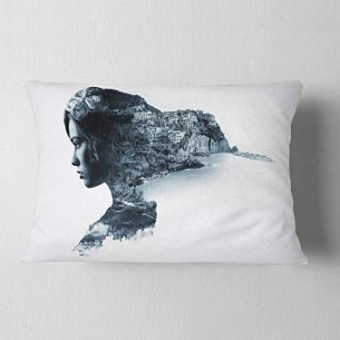 Imagem de Designart Manta de Retrato Feminina Dupla Exposição Lombar Sala de Estar, Sofá, Almofada de Alta Qualidade + Capa de Almofada Estampada em ambos os lados 30,5 x 50,8 cm