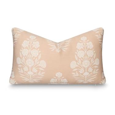 Imagem de Crumbs Home Modern Farmhouse California Capa de almofada lombar casual para ambientes internos e externos, 30,5 x 50,8 cm, repelente de água para pátio, quintal, sofá, piscina, estampa floral creme