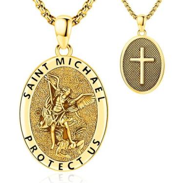 Imagem de Colar LOOVE Saint Michael em prata esterlina banhada a ouro 14K