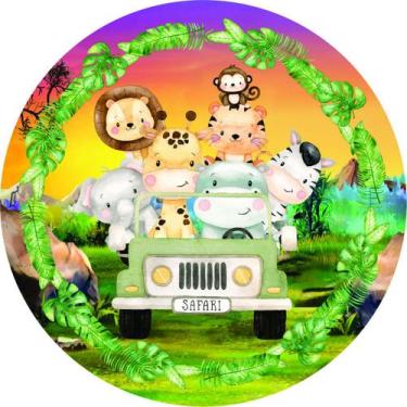 Imagem de Painel de Tecido Sublimado Redondo Safari Animais Aquarela Por do Sol 