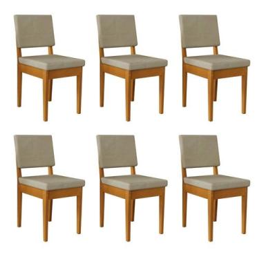 Imagem de Kit 6 Cadeiras 100% Madeira Maciça Encosto e Assento Estofado Miami - 