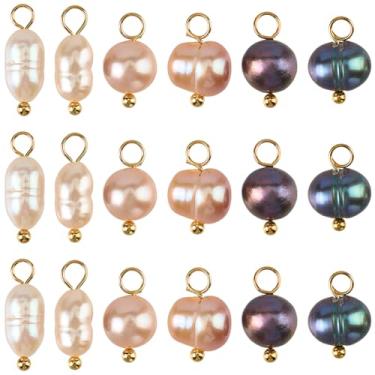 Imagem de SUNNYCLUE 30 peças, 3 estilos, pingentes de pérolas de água doce, pingentes de pérolas naturais com laço de latão, pendurados coloridos, batata de arroz, pequenos pingentes, achados para fazer joias