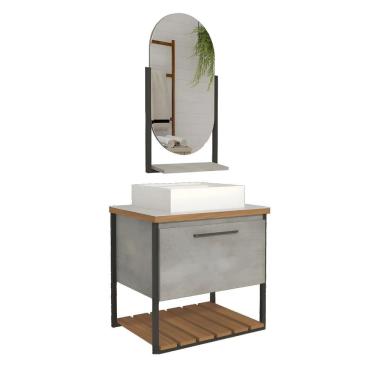 Imagem de Armário Banheiro 80cm Mdf Com Espelheira 1 Porta Cimento