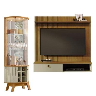 Imagem de Estante Home Theater Suspenso íris Com Cristaleira Marina Cumaru Opala – Madetec