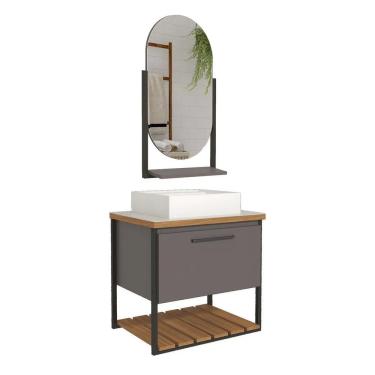 Imagem de Armário Banheiro Mdf E Aço Com Espelheira 1 Porta Titanium