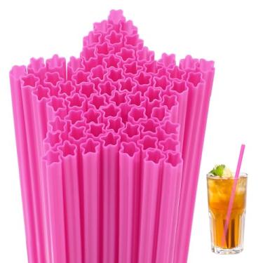 Imagem de Potchen 50 canudos de plástico em forma de estrela de volta às aulas canudos descartáveis para o primeiro dia de aula, coquetel, aniversário, chá de panela, suprimentos de festa (rosa)