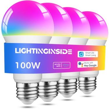 Imagem de Lightinginside Lâmpadas inteligentes equivalentes a 100 W, lâmpada inteligente WiFi 1350LM 11W compatível com Alexa/Google Assistant/Smart Life, A19 E26 RGBCW mudança de cor, sem necessidade de hub