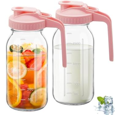 Imagem de Jarro de vidro de 2 peças, jarro de vidro de 1,8 l com tampa dupla à prova de vazamento com alça, jarro de água de boca larga, recipiente de geladeira para água, suco (2, rosa)