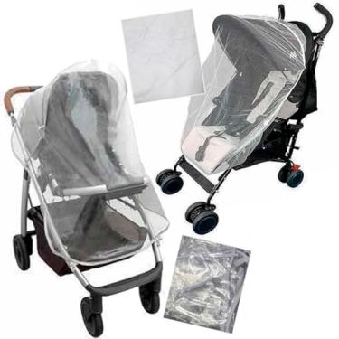 Imagem de Kit com 2 Capa de Proteção Chuva + Mosquiteiro Para Carrinho De Bebê Modelo Universal