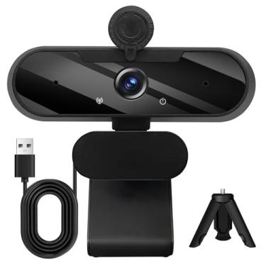 Imagem de MTORED Webcam de vídeo USB HD 1080p e câmera grande angular com microfone integrado e tripé giratório, para laptop ou desktop, ótimo para transmissão ao vivo. Chamadas. Videoconferência (preto)