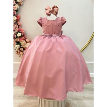 Imagem de Vestido Infantil Longo Rose com Busto de Renda para Casamentos Luxo - 