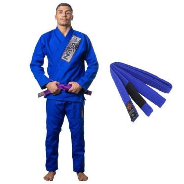 Imagem de Kimono Jiu Jitsu Adulto Trançado Reforçado Brave Azul Naja + Faixa, Fa