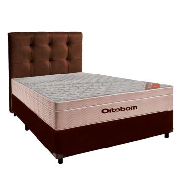 Imagem de Cama Box + Colchão Casal Ortobom Molas Ensacadas Airtech + Cabeceira Estofada