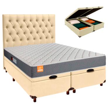 Imagem de Cama Box Bau + Colchão Casal D23 Pro Inducol + Cabeceira Estofada