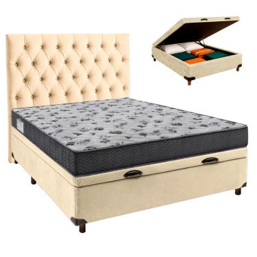 Imagem de Cama Box Bau + Colchão Casal Ortobom D33 Iso100 + Cabeceira Estofada