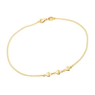 Imagem de Tornozeleira Dourada 3 Corações Lisa - D&P Lumière Joias, Unica, U