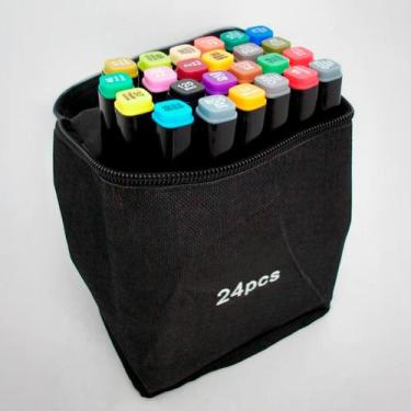 Imagem de Kit Canetinha 24 Unidades Estojo Desenho Escolar Pintura - BIVENA