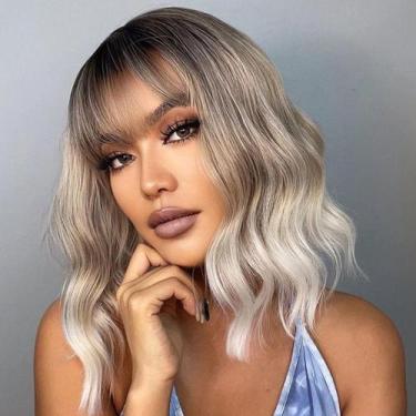 Imagem de Peruca Andromeda Blonde Wavy with Bangs Short Bob 14" para mulheres