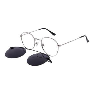 Imagem de Armação Óculos Grau Feminino Letícia 2 Em 1 Clipon Prata