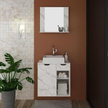 Imagem de Kit Banheiro Gabinete e Espelheira Mármore Branco - Tecno - Tecno Mobi