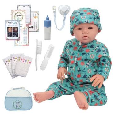 Imagem de Bebê Reborn Boneco Masculino Careca 48cm Enxoval Completo - Cegonha Re